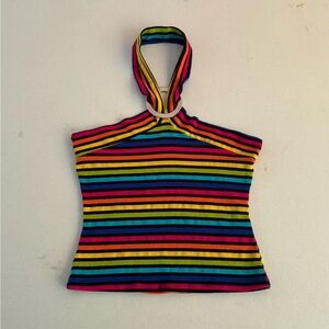 Y2K Papaya Multicolour Striped Halter Top